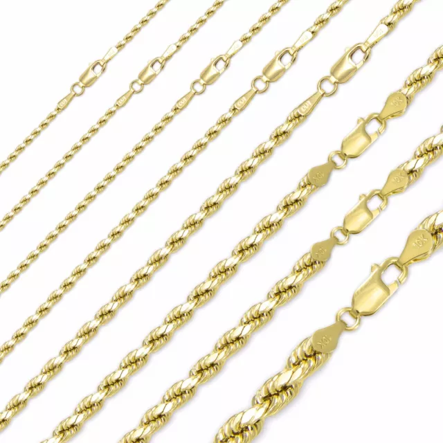 Collier chaîne collier corde 10K or jaune massif taille diamant 2-6mm16-30"-Link hommes femmes