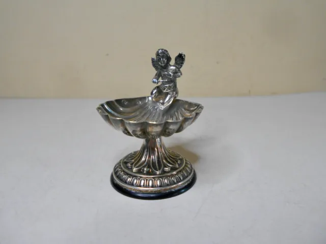 Ancienne coquille coupelle de Baptême statue ange musicien Baroque argent massif