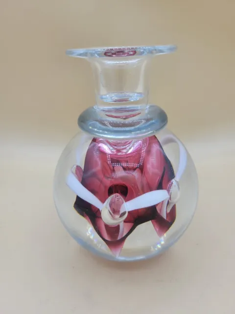 Art Glass Candle Holder Paperweight Red white Clear controlled bubbles signed