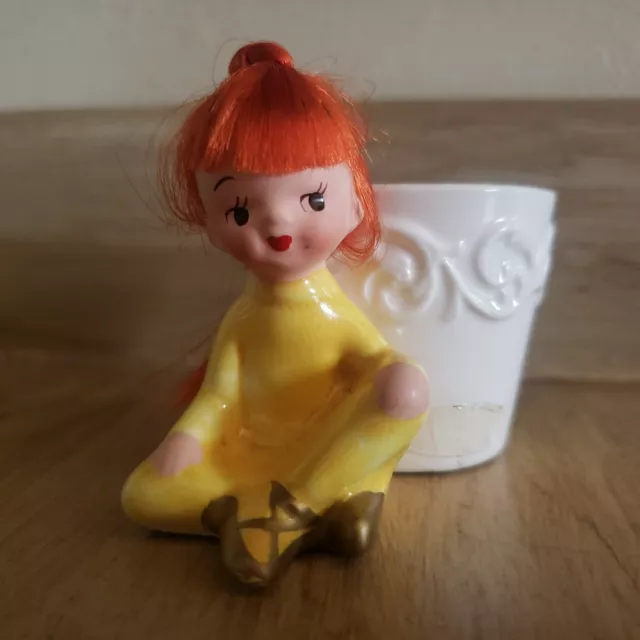 Vintage Napcoware Red Hair Pixie Elf Girl Magnetic Bobby Pin Cup Holder C7070