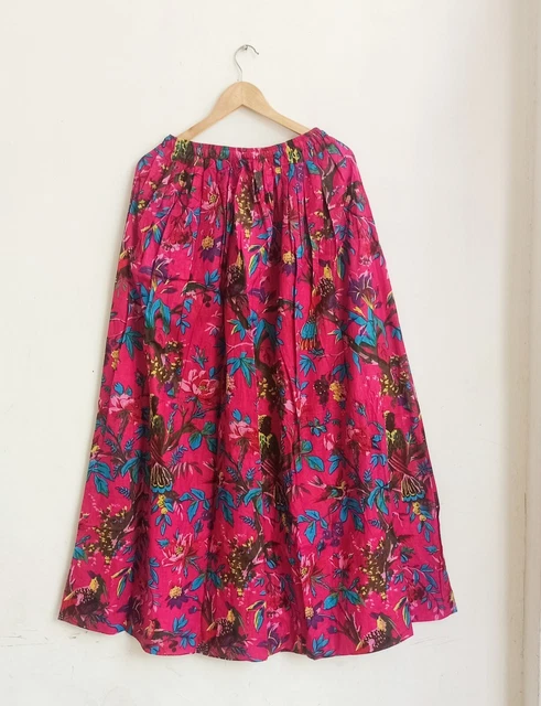 Nuovo Indiano 100% Cotone Rosa Uccello Gonna Vestiti Ragazze Club Discoteca UK