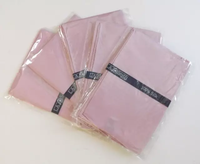 5 NEW! PURE SILK Handkerchiefs Pocket Squares by L A SMITH PINK WEDDING FREE P&P