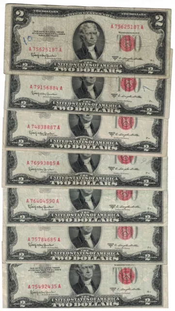 1953 C $2 Two Dollars Red Seal/Price For One Single Note 3