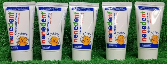 (58€/l) 5x NENEDENT Kinderzahncreme OHNE Fluorid Kinder Zahnpasta 50g Versand0€