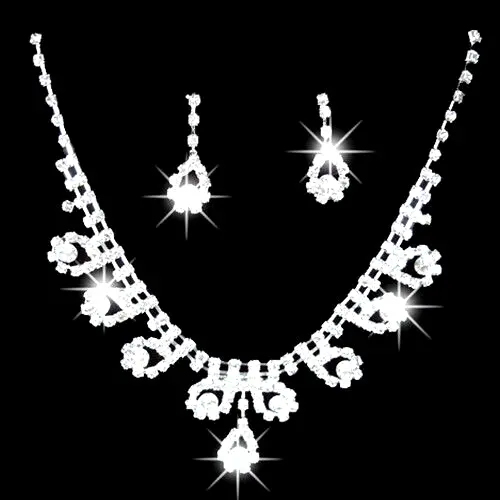 Silver Necklace And Earring Set Sparkling Crystal Rhinestone Wedding Prom Women