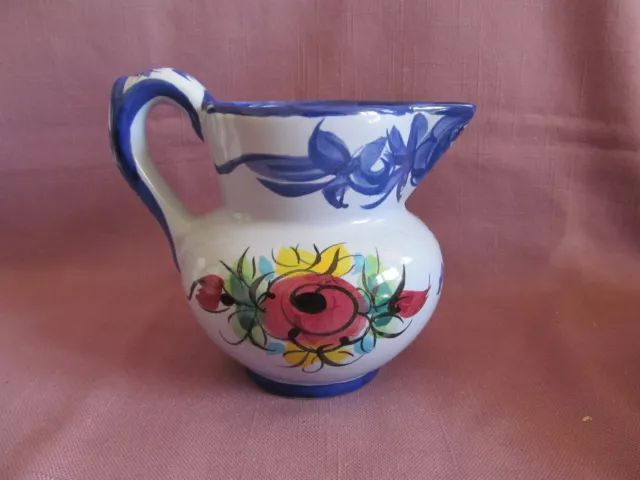 Ceramic Pottery Pitcher Creamer Blue Flower 5" Made in Portugal  #548 3