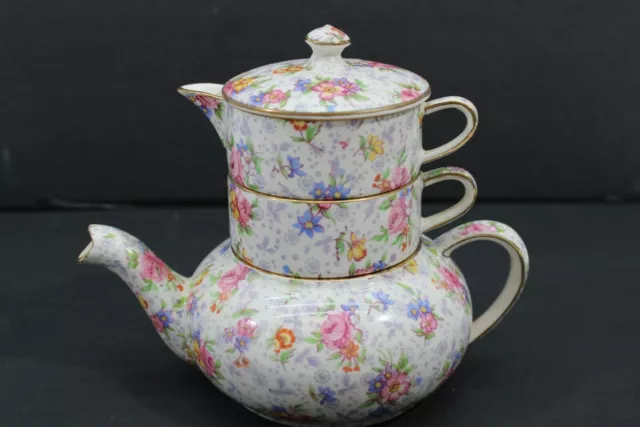 Royal Winton Grimwades England Stacking Eleanor Chintz Teapot Cream & Sugar Set