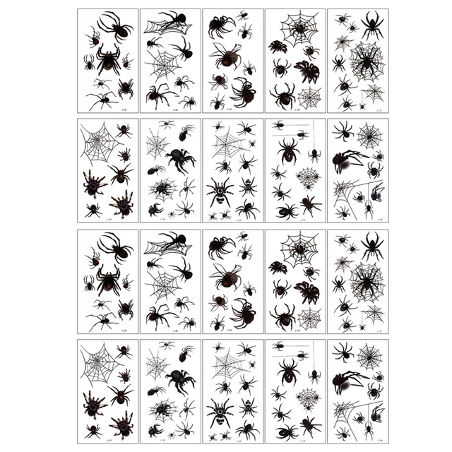 20 Sheets Spider Temporary Tattoos Stickers Halloween Net Web Spider Stickers f