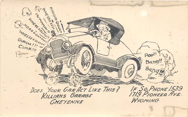 J63/ Cheyenne Wyoming Postcard RPPC c1920s Killians Automobile Garage 322