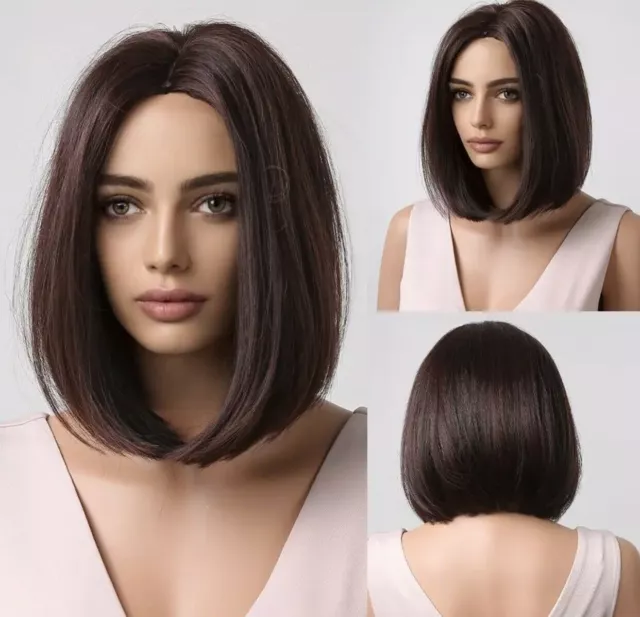 Zweifarbig Perücke Dunkel Braun Hochwertig Bob Ohne Pony Alltag Damen Wig Haare