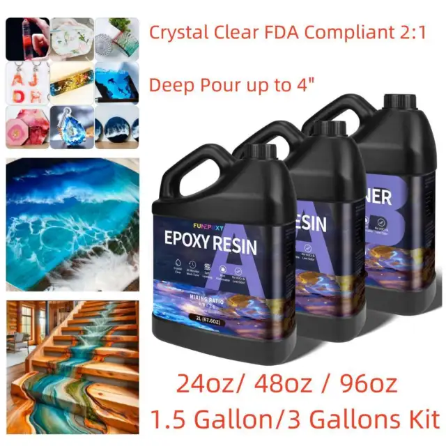 Clear Epoxy Resin Kit - 24oz/48oz/96oz/192oz/3 Gallons - 2:1 By Weight Deep Pour