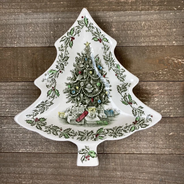 Johnson Brothers Merry Christmas Tree Shaped Candy Dish Porcelain England