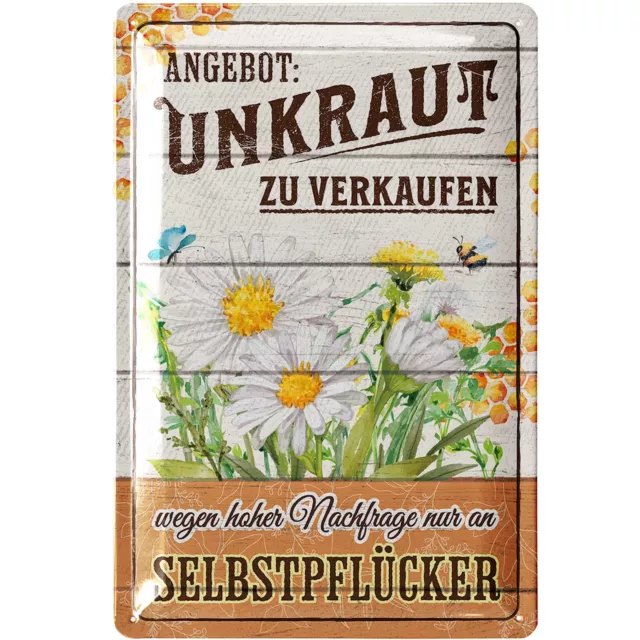 Retro Blechschild UNKRAUT, Blechschilder Garten mit Sprüchen, 20x30cm