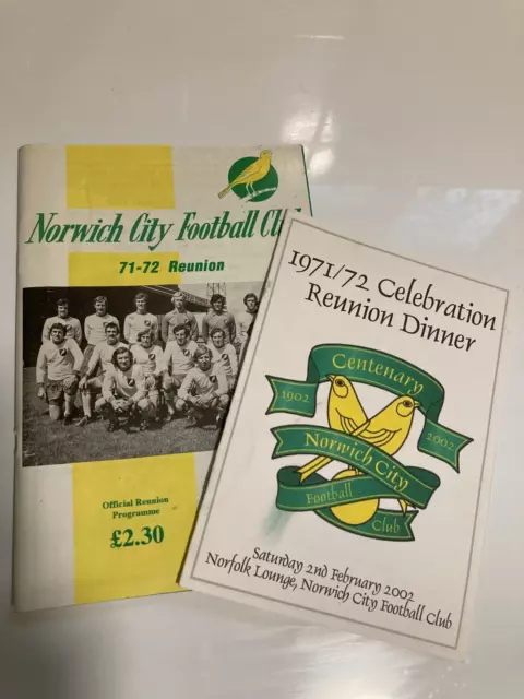 norwich city football club 71-72 reunion programme and dinner , signed