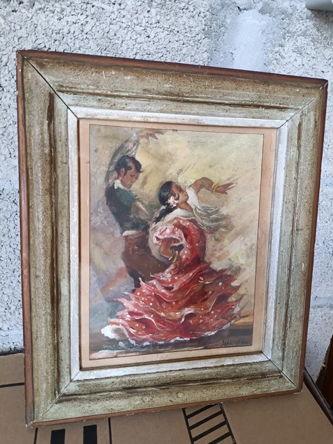 Tableau ancien Danse Flamenco Signé Mariana École espagnole.