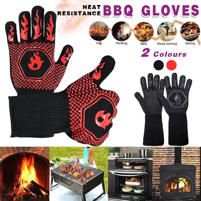 BBQ Gloves 800°C Heat Oven Grill Non-Slip Fireproof Resistant Silicone Kitchen