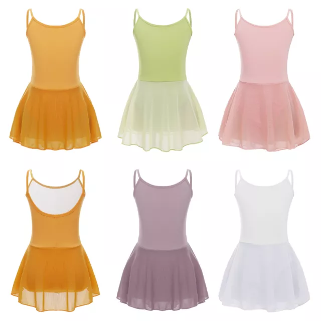 Kids Girls Gymnastics Leotard Sleeveless Ballet Dance Leotard Solid Color Dress