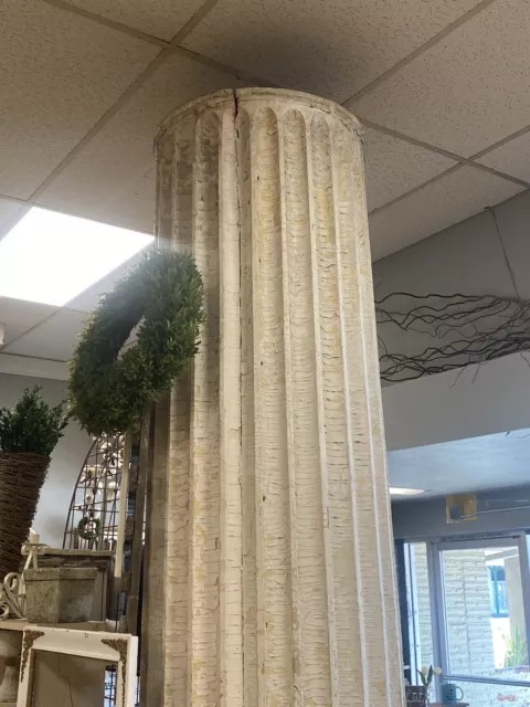 Antique Huge Massive Fluted Wooden Columns set of two 117” Tall With A 32” Base 9
