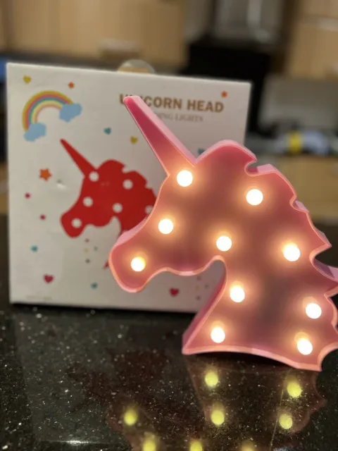 Lámpara nocturna con cabeza de unicornio rosa, de pie/pared