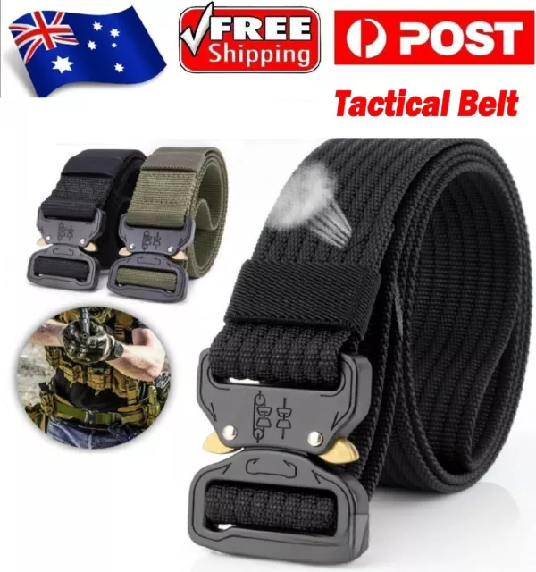 Mens Military Canvas Outdoor Tactical Belt Heavy Duty Army Waist Strap Waistband