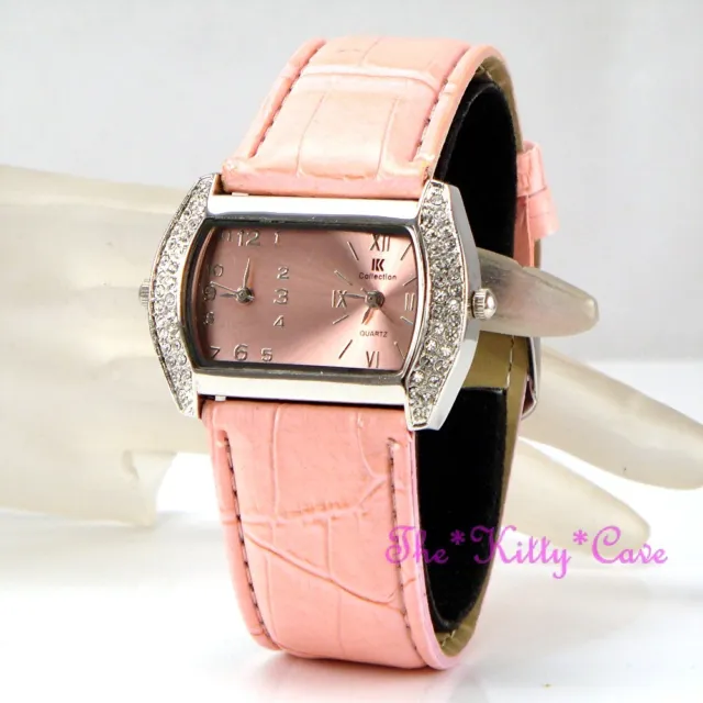 Pink & Silver Ladies Dual Dial Twin Time Multi Zone Watch w/ Swarovski Crystals