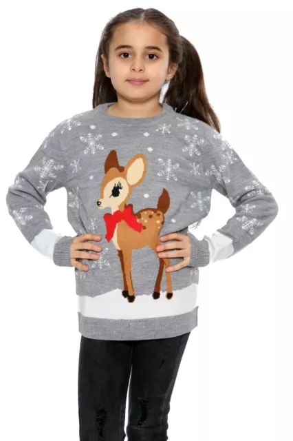 Kids Boys Girls Christmas Reindeer Bow Novelty Pullover Knitted Xmas Jumper Top