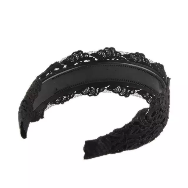 Noir Dentelle Fleur Plastique Large   Band Bandeau Cheveux 3