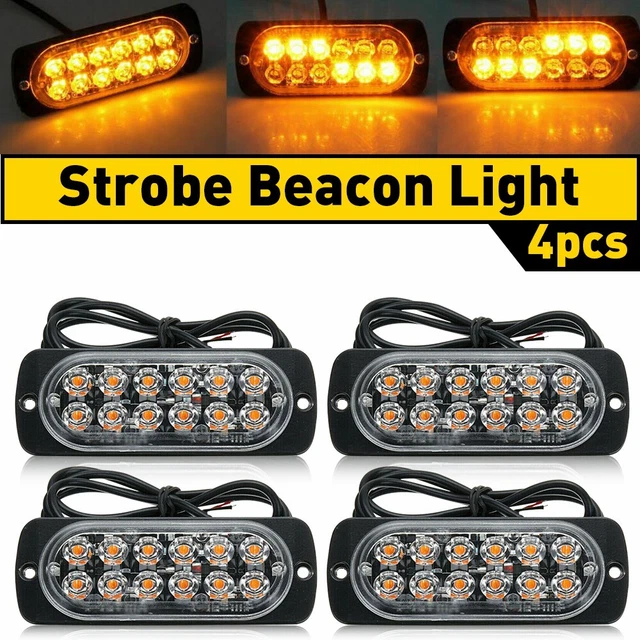 4PCS 12LED Amber Truck Car Flashing Beacon Strobe Light Bar Driving Fog Lamps