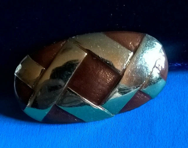Broche Vintage Dorée Et émaillée Signée ORENA - Motif Tige Feuille Fleur - Occasion Bon état