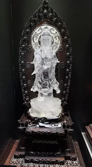 Chinese Exquisite Handmade Guanyin Carving Natural Crystal Statue