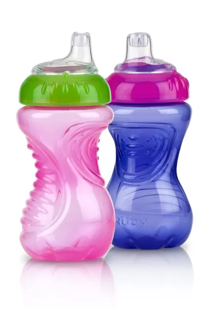 Nuby Trainer Sipeez Easy Grip 2 Pack Sippy Cups 6+ Months Purple & Pink