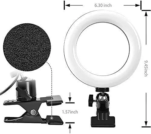 6.3'' Laptop Selfie Ring Light Dimmable 3 Modes 10 Brightness Level Mini Desktop 2