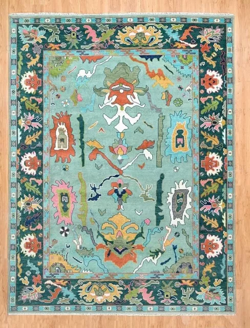 Turkish oushak Moss Green Hand Knotted Turkish wool Area Rug  Design Size: 9x12