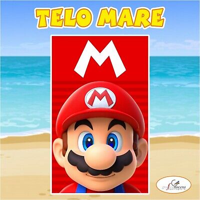 Asciugamano Telo Mare in spugna Mario Bros gioco bambino/a idolo regalo estate
