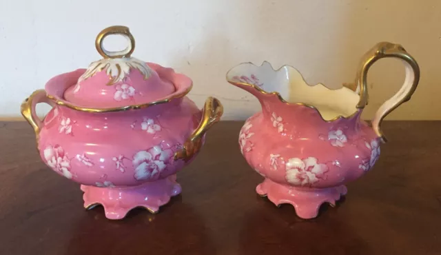 Antique 19th century Pink Porcelain Sugar & Creamer Abram French & Co. Boston