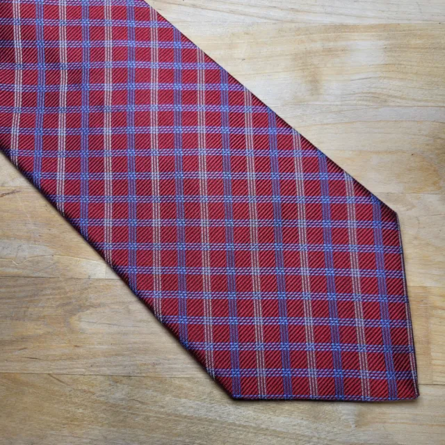 BROOKS BROTHERS Makers Mens 100% Silk Necktie Designer PLAID Red/Blue/Yellow EUC