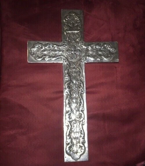 Pewter Cross Wall Decor INRI Religious Design