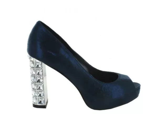 MENBUR Scarpa donna elegante blu satinato con tacco gioiello-Decoltè 07679