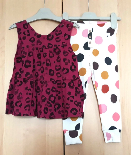 NEXT Girls Magenta Animal Print Top & Ecru Rib Leggings  Age 3-4 Years BNWT