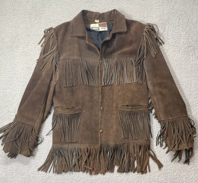 Vintage 1960s 70s Boho Hippie Fringe CHESS KING Suede Jacket M Leather