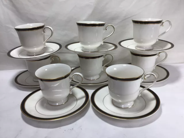 II33 Vintage Footed Cups & Saucers Sets Black Tie by MIKASA For Gift Set of 8