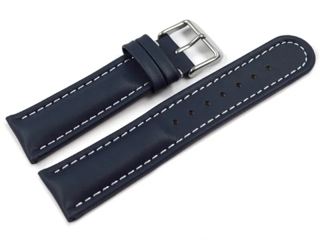 Uhrenarmband echt Leder gepolstert glatt dunkelblau 18mm 20mm 22mm 24mm