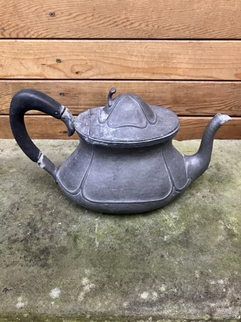 Vintage Antique Pewter Teapot Floral Flower Design