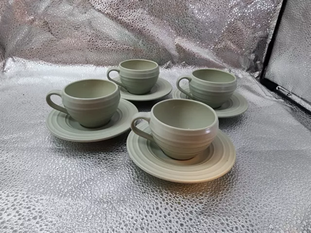 Set (4) Mikasa Swirl Sage Demitasse Cups and Saucers, New with Tags