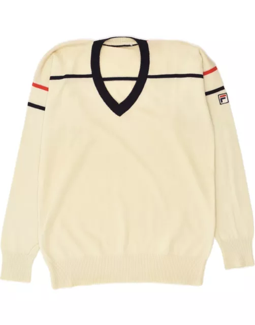 FILA Mens V-Neck Jumper Sweater Small Beige Wool BA08