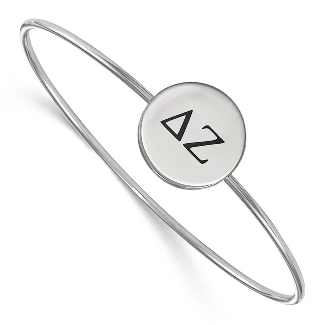 Sterling Silver Delta Zeta Enamel Black Greek Letters Bangle - 8 In.