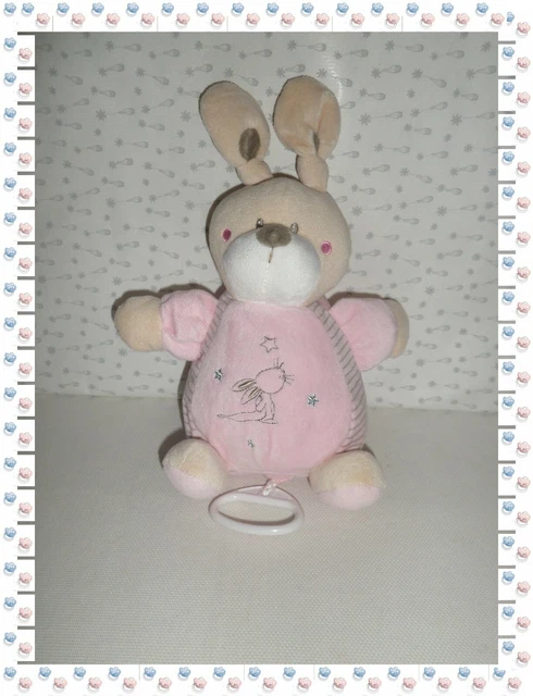 Doudou Peluche Musicale Lapin  Blanc Gris  Etoiles  Nicotoy