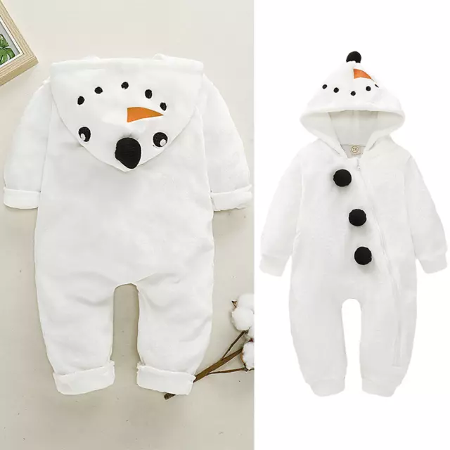 Xmas Gift Soft Cotton Baby Boy Girl Snowman Hooded Jumpsuit White Suit