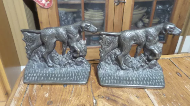 Antique Cast Iron HUNTING DOG BOOKENDS Shorthair Pointer