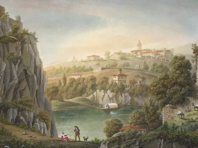 LYON Colline Pierre Scize Chartreux PIRINGER Fulchiron AQUATINTE Eau forte XIX°